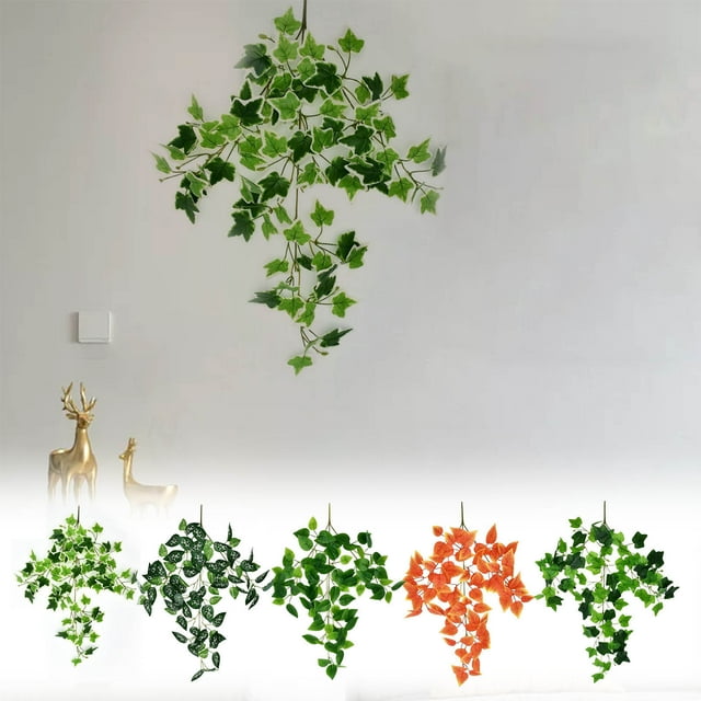 Panel de pared verde artificial para decoración interior | Vegetación colgante en 3D realista | Follaje plástico, 60x36cm, 84 hojas | Decoración realista y de bajo mantenimiento