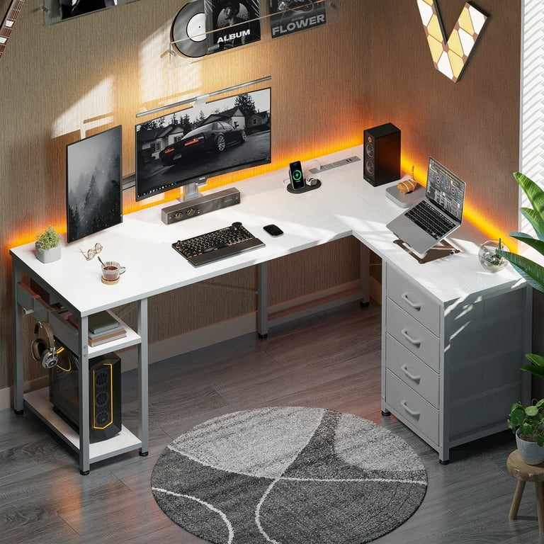 Sofanext Reversible L Shaped Desk for Adults with Storage, Drawers