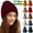 Beige, variant on Womens Knit Cuffed Beanie Hat Stretch Ribbed Acrylic Winter Ski Cap