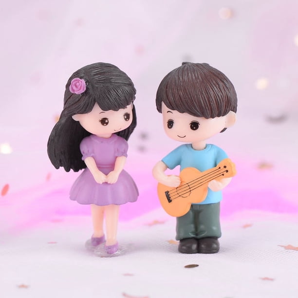 Lindo juego de figuras de pareja: decoración de jardín, hogar, artesanía en miniatura, adorno de guitarra.