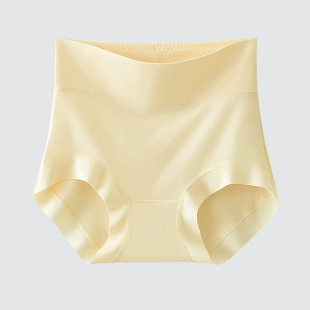 Ladies Comfortable Solid Color Large Size Abdominal Panties Hight Waiste Underpants  Soft Material  Seamless Design  Everyday Wear  Breathable  Seamless Underwear  Plus Size Clothes | Yellow XXL