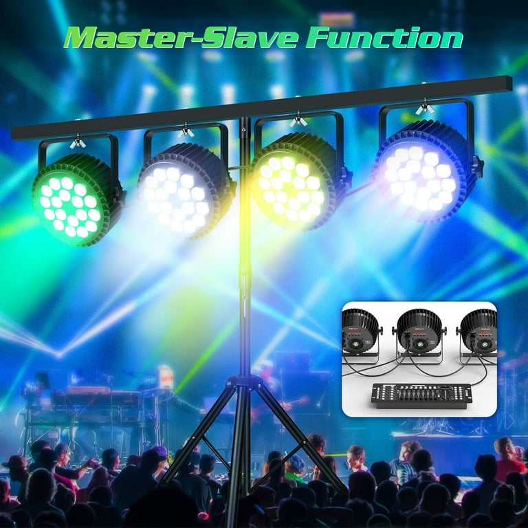 DJ Lights with Stand, 4Pcs 18 LED Par Light Set, RGBW DMX DJ Lights with Stand, 4Pcs 18 LED Par Light Set, RGBW DMX