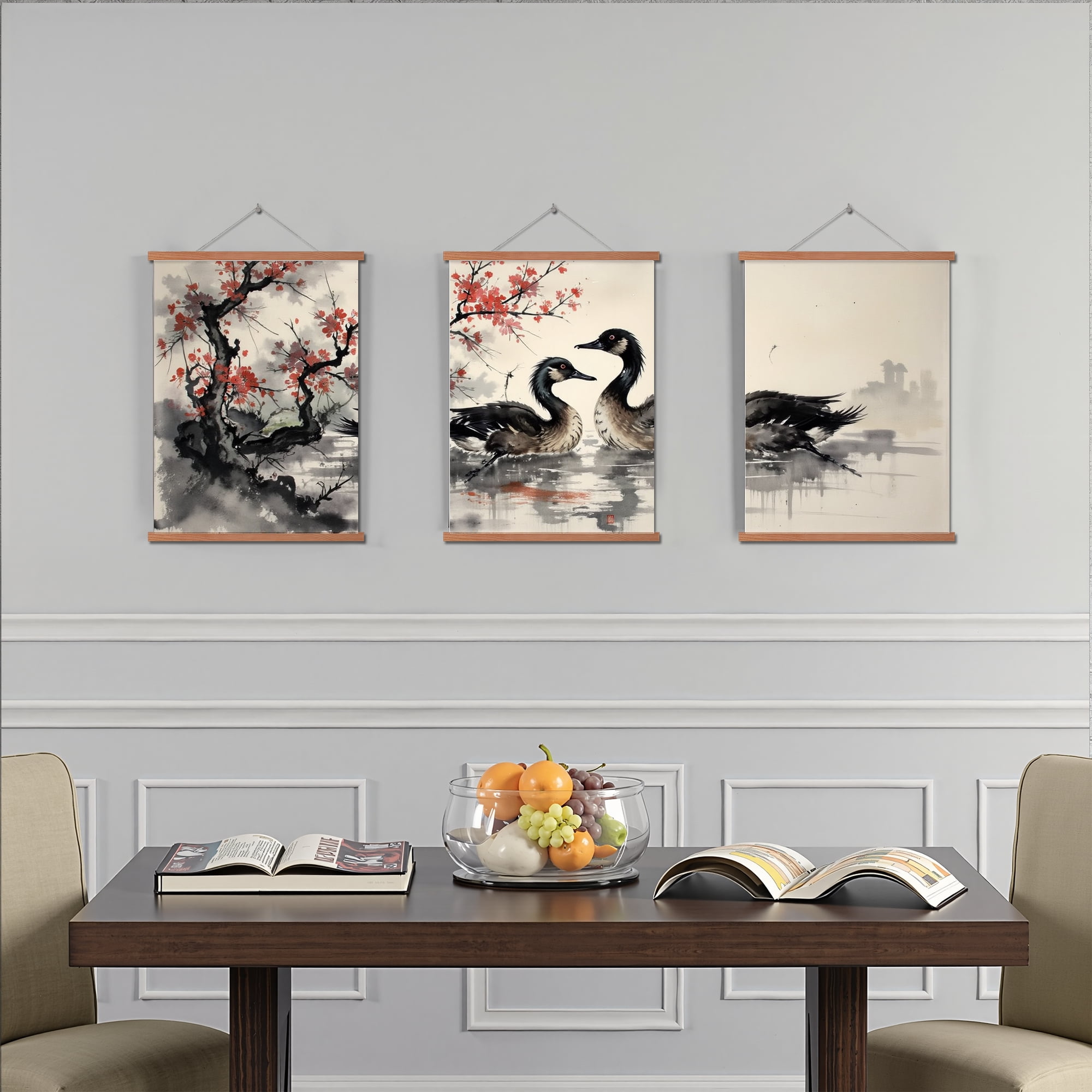 MAYEERTY Modern Abstract Wall Art Painting, Living Room Decor, Brown Hanging Rod Frame, 23.6"x15.8"