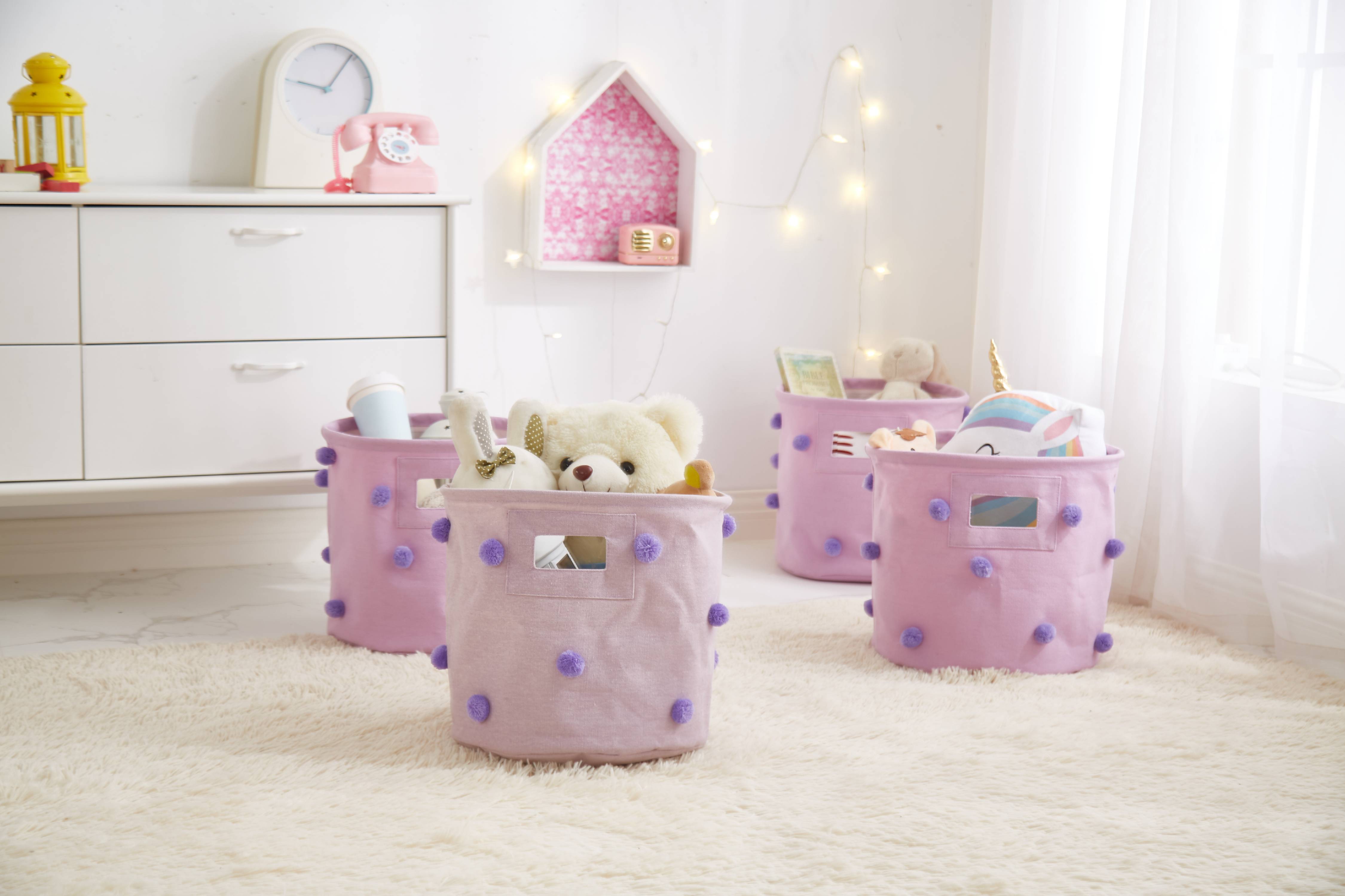 Heritage Kids Pom Pom Storage Bin (Set of 4), Purple