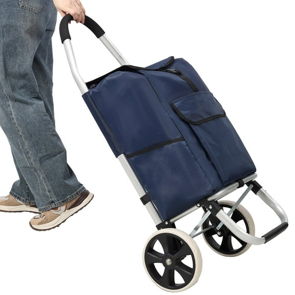 NIGSQJB Ultra-Lightweight Foldable Black Shopping Cart for Groceries- Large 42L Capacity Soft Rolling Wheels, Removable Oxford Waterproof Bag, Multi-Function Personal Hand Truck, Blue
