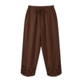 thumbnail image 5 of Flowy Pants for Women Casual High Waisted Wide Leg Loose Pant Plus Size Drawstring Split Hem Business Trousers with Pockets, 5 of 6