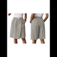 thumbnail image 3 of Pantalones Cortos de para Mujer, Bermudas Informales, Largos, de Cintura Alta, Cómodos y de Verano con Bolsillos Gris XL, 3 of 8