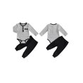 thumbnail image 2 of Cjfdfy Newborn Baby Boys Fall Outfits  Striped Waffle Knit Long Sleeve Striped Romper With Elastic Waist Solid Pants 2Pcs Infant Fall Winter Outfit Coming Home Outfit 0-18M, 2 of 9