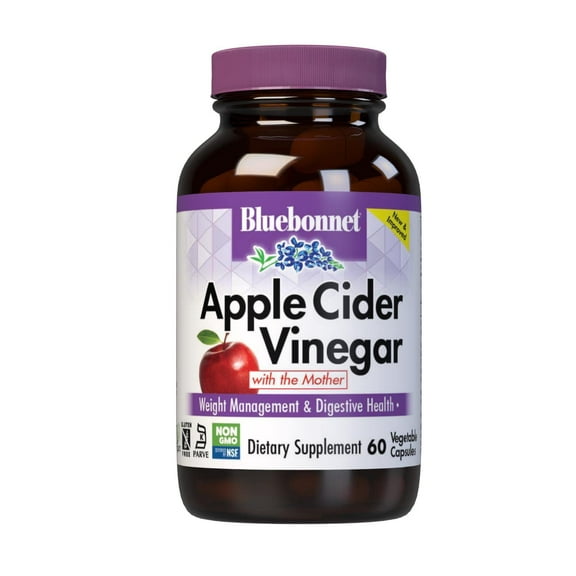 Bluebonnet Apple Cider Vinegar, with the Mother, 60 Vegetable Capsules, 30 Servings