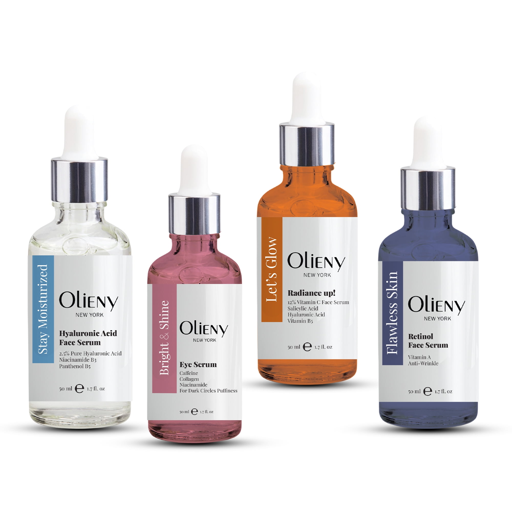 Olieny Hyaluronic Acid, Retinol, Vitamin C Face and Eye Serum for Dark Circles and Puffiness, 4 Pack