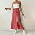 thumbnail image 4 of Women's Printed Maxi Skirt with Side Slit, Casual High Waist Flowy Long Skirt, Boho Summer Skirt for Vacation, Beach and Daily Wear,Red,L, 4 of 6