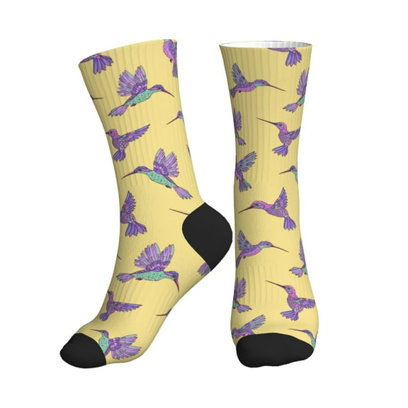 Crew Socks for Women Men Athletic - Green Purple Hummingbird Soft Comfort Breathable Mid-Calf Sole Running Socks Womens Men