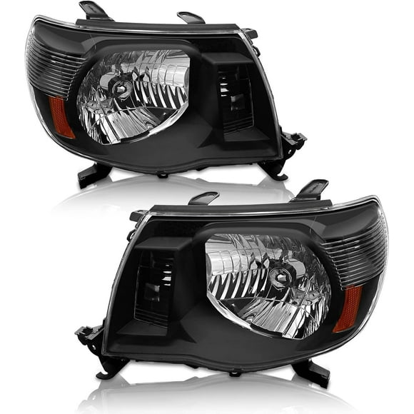 2005 2006 2007 2008 2009 2010 2011 Toyota Tacoma Ensemble de Phares de Remplacement pour 05 06 07 08 09 10 11 Tacoma avec Boîtier Noir Réflecteur Ambre Lentille Claire Côté Conducteur et Passager Paire