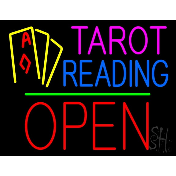 Tarot Reading Open Block Green Line LED Neon Sign 24" Tall x 31" Wide - inches Black Square Cut Acrylic Backing, with Dimmer - Bright and Premium built indoor LED Neon Sign for Storefront.