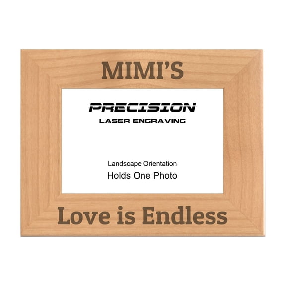 PrecisionNC Grandma Gifts Mimi's Love is Endless Engraved Natural Wood Picture Frame from Grandson Granddaughter 4x6 Landscape