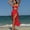 Red, variant on Women 2 Piece Swimsuit Set, Metal Ring Cutout One Piece Monokini With Side Tie Sheer Mesh Long Wrap Skirt Cover Up, Solid Color Sexy Beach Bikini Bathing Suit