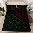 thumbnail image 2 of Feelyou Honeycomb Abstract Teen Full Size Sheets, Green Red Rectangle Bed Sheets, 4pcs, 2 of 7
