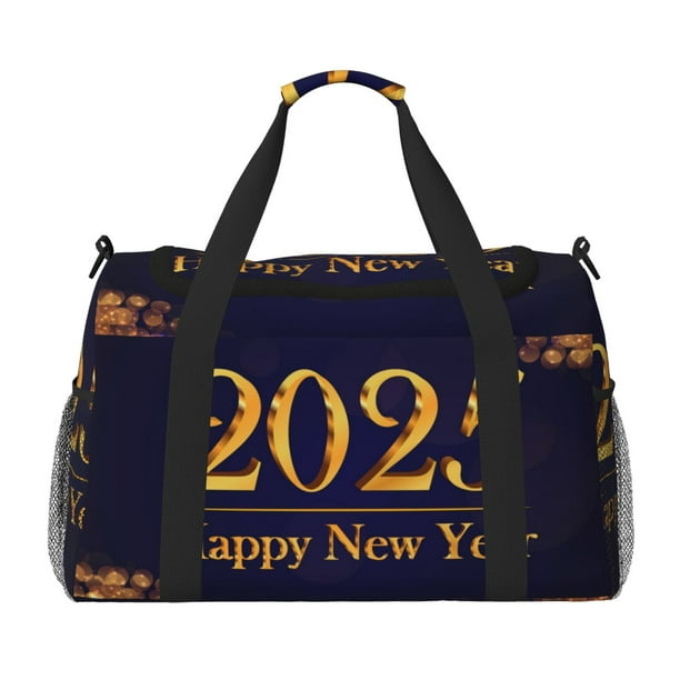 Balery 2025 Happy New Year 3 Bolsa de Gimnasio para Mujeres, Bolsa de Viaje con Bolsillo Húmedo, Bolsa de Fin de Semana para Mujeres, Bolsa de Viaje Resistente al Agua