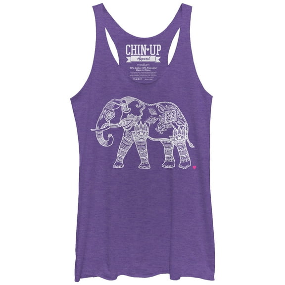 Women's CHIN UP Zen Elephant Racerback Tank Top Purple Heather Small
