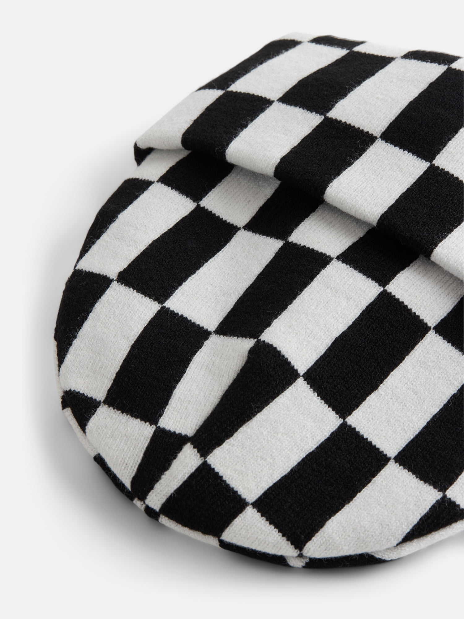 No Boundaries Women's Ribbed Knit Checkered Beanie