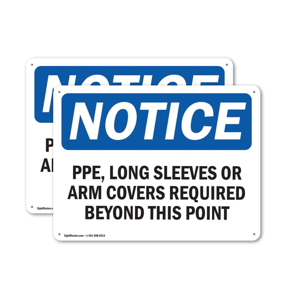 (2 Pack) PPE Long Sleeves Or Arm Covers Required OSHA Notice Sign 24 Inch X 18 Inch Indoor / Outdoor Rust-Free Aluminum Metal Signs for Workplace, Workshop, and Construction Site, Made