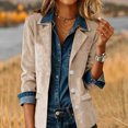 thumbnail image 3 of Women's Faux Suede Button Jacket Oversized Gathered Hem Short Length Coat Casual Vintage Outerwear with Pockets for Retro Style, Fall and Spring Wear, and Seasonal Events,Beige,L, 3 of 5