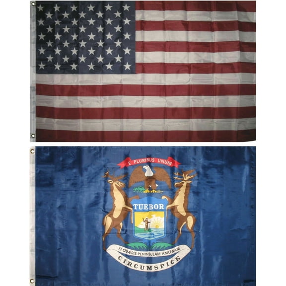 Wholesale Combo Lot of 3x5 USA Flag & State of Michigan 3x5 2 Flags Banner