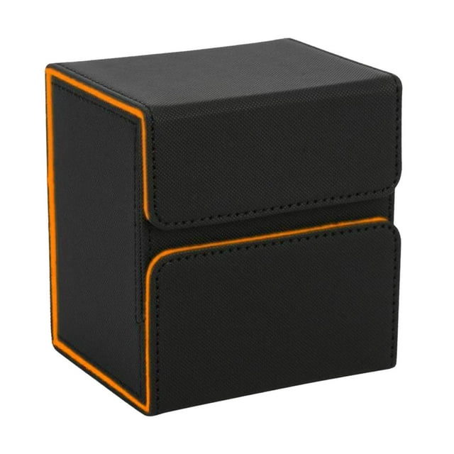 Caja de baraja de cartas coleccionables, funda protectora duradera para cartas con bandeja para dados, caja de juego negro y naranja