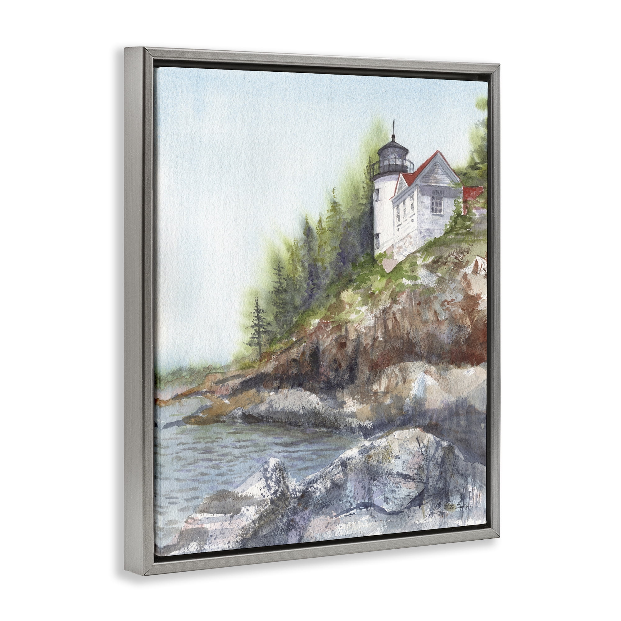 Stupell Industries Bass Harbor Lighthouse Gray Framed Floater Canvas Wall Art, design by Patti Bishop