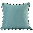 thumbnail image 2 of Nvzi Velvet Soft Solid Decorative Throw Pillow Cover with Tassels Boho Accent Cushion Case for Couch Bedroom Car Aqua Green 18''x18'', 2 of 5