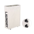 thumbnail image 1 of Corner Slim Foldable Oxford Cloth Laundry Basket Bin Mesh Drawstring Dirty Clothes Hamper with 4 Support Rods Universal Wheels--Beige, 1 of 7