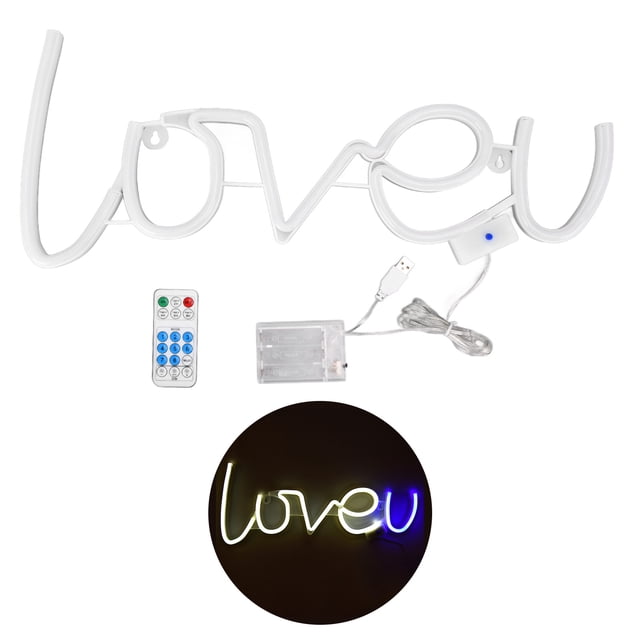 LOVEU Luz de neón LED de 18 teclas, 8 modos de sincronización, control remoto, luz USB para decoración del hogar, 300 LM (luz blanca y azul)