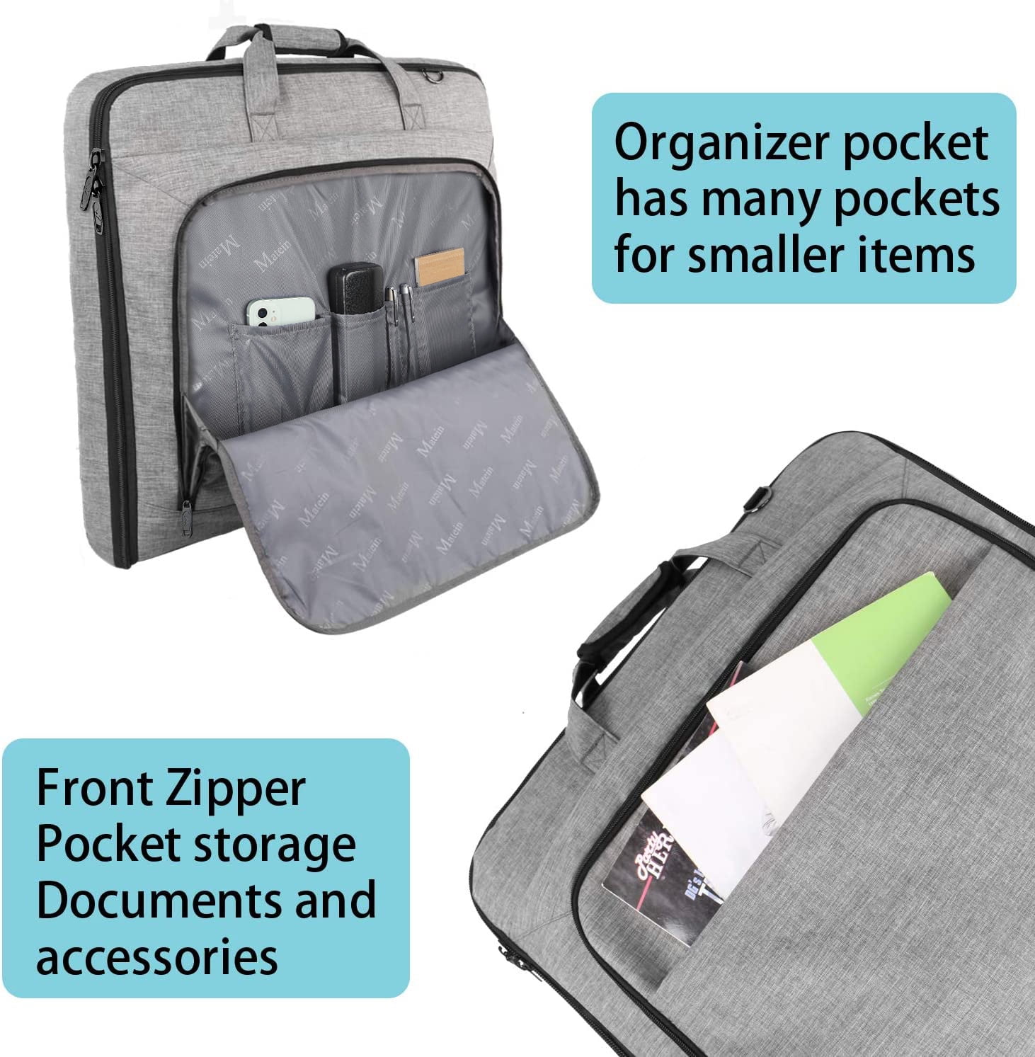 Matein Large Carry on Garment Bags for Travel, Water Resistant Hanging Suit Bag for Men Women, Gray