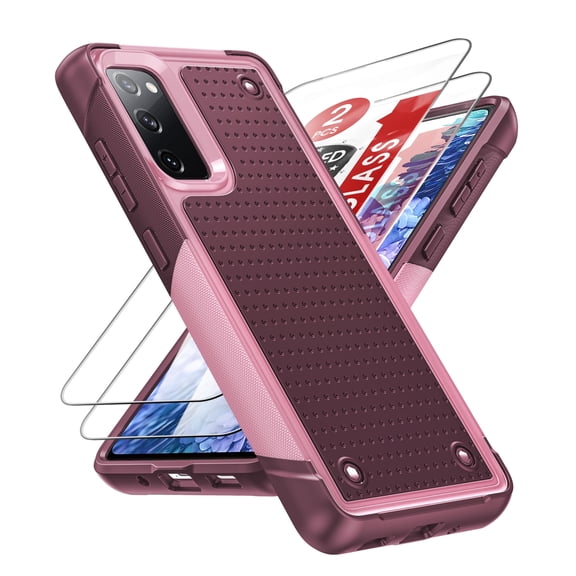 LeYi Samsung Galaxy S20 FE Case with [2 Pack] Screen Protectors, 4 Corners with Airbags, Non-Slip Textured Grip Bumper Support Wireless Charging Drop Resistant Samsung S20 FE 5G Phone Case - Pink