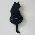 BlackCat Pendulum Wall Clock,Cat Clock with Moving Tail,Cat Swinging,Whimsical Funny Clocks
