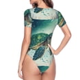 thumbnail image 3 of Uemuo Watercolor Turtle1 Pattern Women's One Piece Short Sleeve Swimsuit Rash Guard Surfing Modest Quick-drying Swimsuit Beach Essentials-Medium, 3 of 9