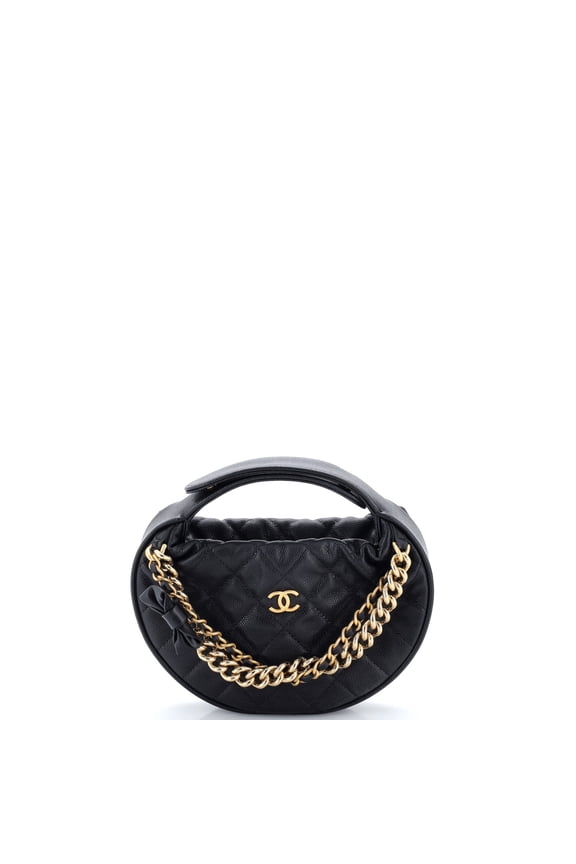 Pre-Owned Double Chain Bow Hobo Pouch Quilted Caviar Mini By Rebag