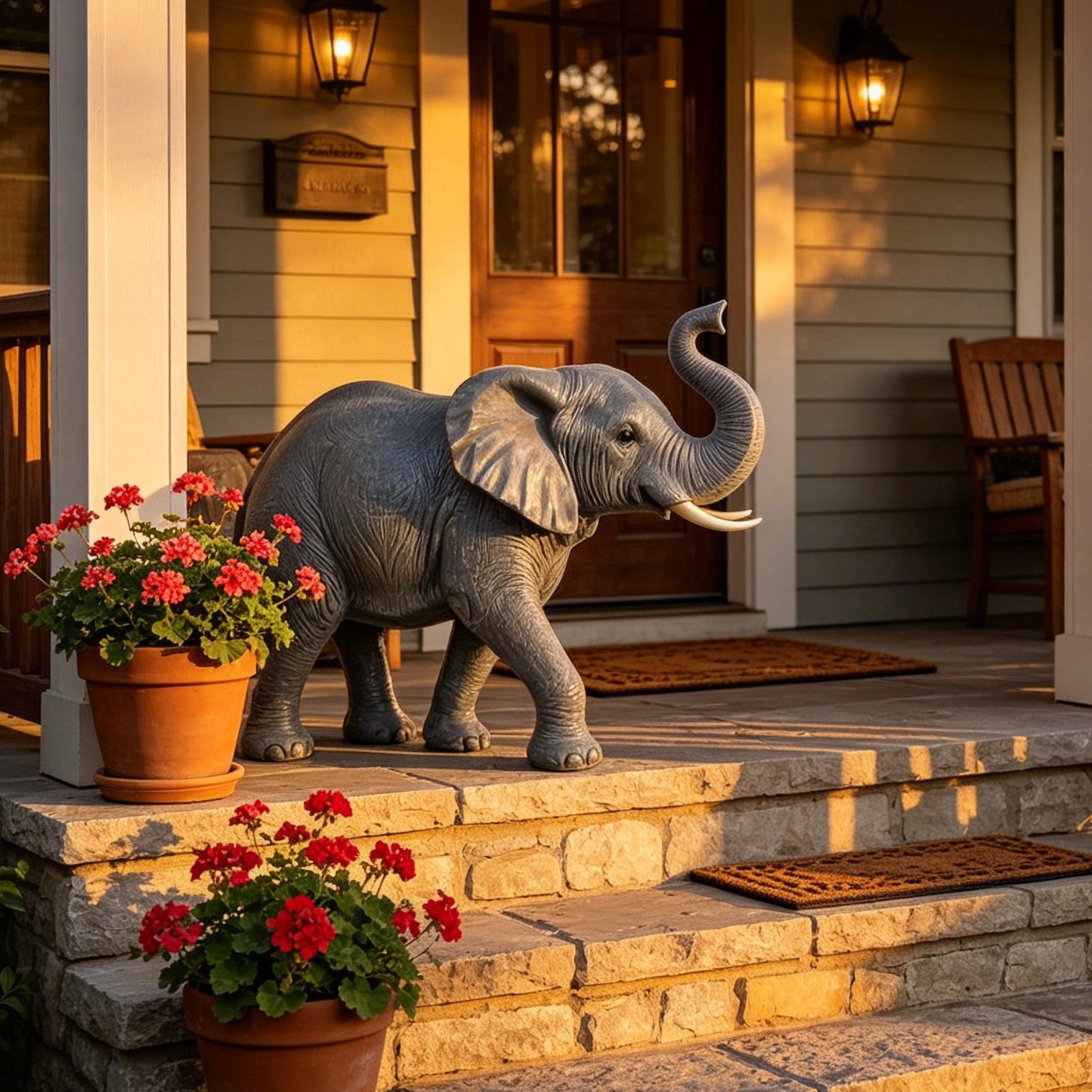 GDF Studio Elephant Resin Indoor/Outdoor Guardian Statue, Weather-Resistant Decor Figurine for Garden & Courtyard