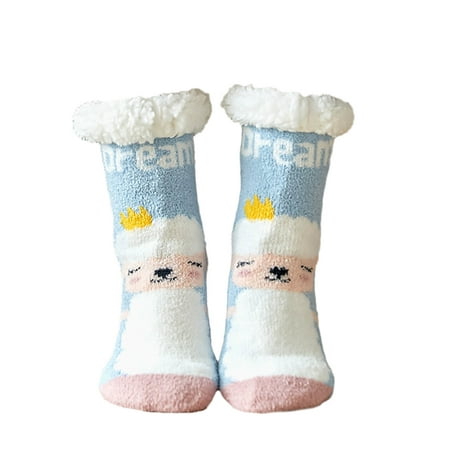 

Qcmgmg Casual Cozy Thick Christmas Socks for Women Soft Fuzzy Warm Winter Fluffy Slipper Socks