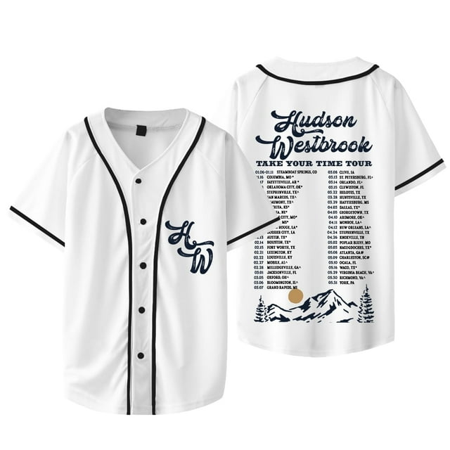 Hudson Westbrook Take Your Time Tour Merch Veste de Baseball Tee Unisexe Col en V Manches Courtes T-Shirts, Style 2,S