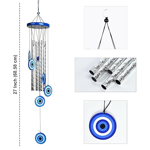 Colorful 6 Pipe Wind Chimes Positive Energy for Wall Hanging, Home Décor, Living Room, Balcony & Garden Indoor and Outdoor Use Peaceful Soothing Sound Housewarming Gift 38 Inch