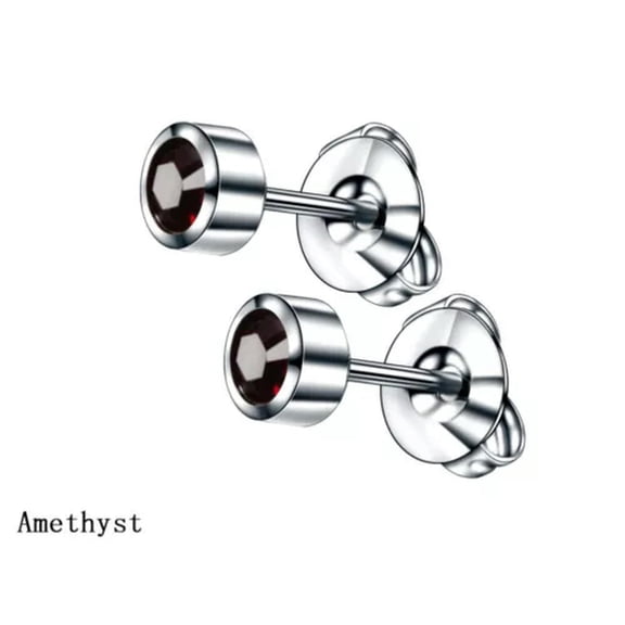 MATROOY 1Pair Surgical Stainless Steel Birthstone Crystal Ear Piercing Stud Earrings Z (-amethyst