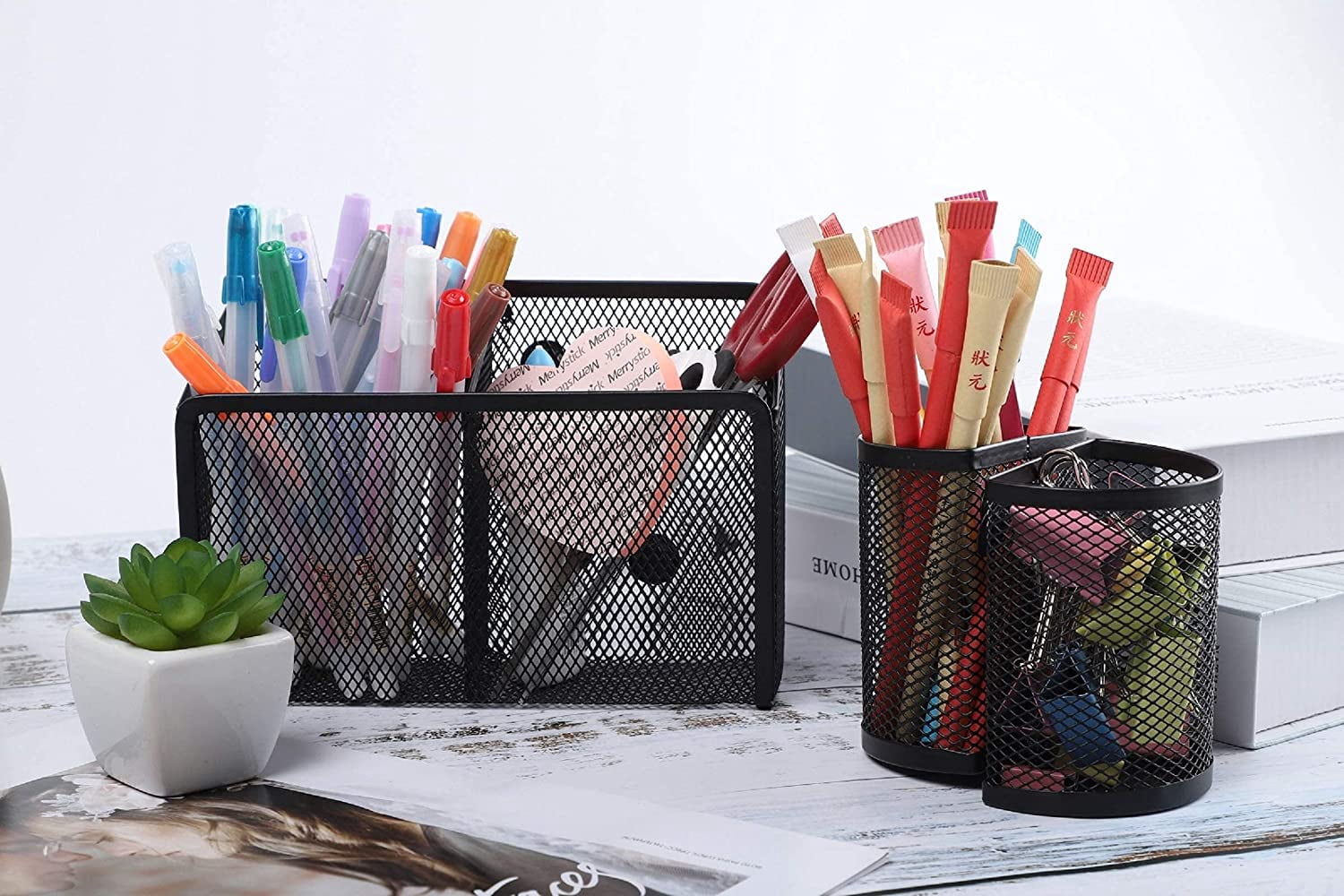 Casewin Magnetic Pencil Holder,3 Pack Magnetic Storage Basket Organizer,Extra Strong Magnets Pen Holder, for Your Whiteboard, Fridge, Cubicle Desks, Locker Accessories