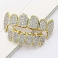 thumbnail image 3 of 18K chapado en oro cristal 3A circón inferior personalizado parrillas conjunto boca dientes parrilla Hugo Dientes de la boca Grills tapas, 3 of 9