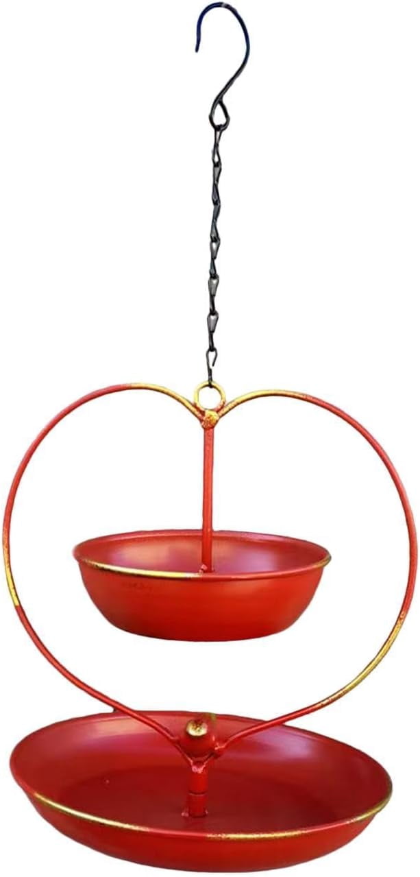 Heart-Shaped Hanging Bird Feeder, Double Layer Iron Feeder for Outdoor Garden, Retro Balcony Decor, Wildlife Accessory for Backyard Bird Feeding