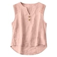 thumbnail image 2 of Qwertyu Women's Boho Tank Tops Cotton Linen Sleeveless Embroidered Henley V Neck Blouses Loose Fit Summer Beach Vacation Fashion 2026 Pink 2XL, 2 of 6