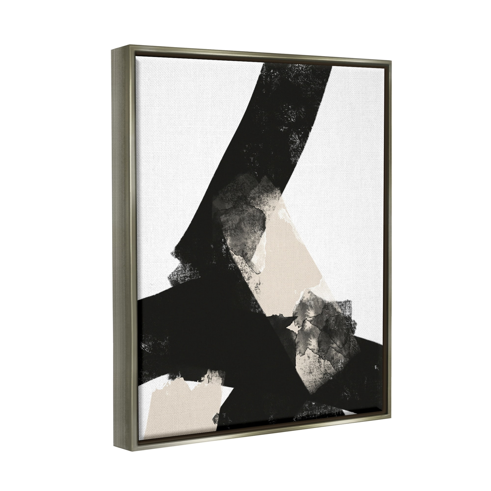 Stupell Industries Bold Black Shapes Curved Stripe Abstract Painting Graphic Art Luster Gray Floating Framed Canvas Print Wall Art, Design by Brandon Wong