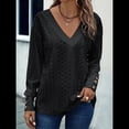 thumbnail image 4 of Blusas Elegantes e Informales para Mujer, con Cuello en V, Larga, Botones, Encaje Calado y Bordado. Negro XL, 4 of 7