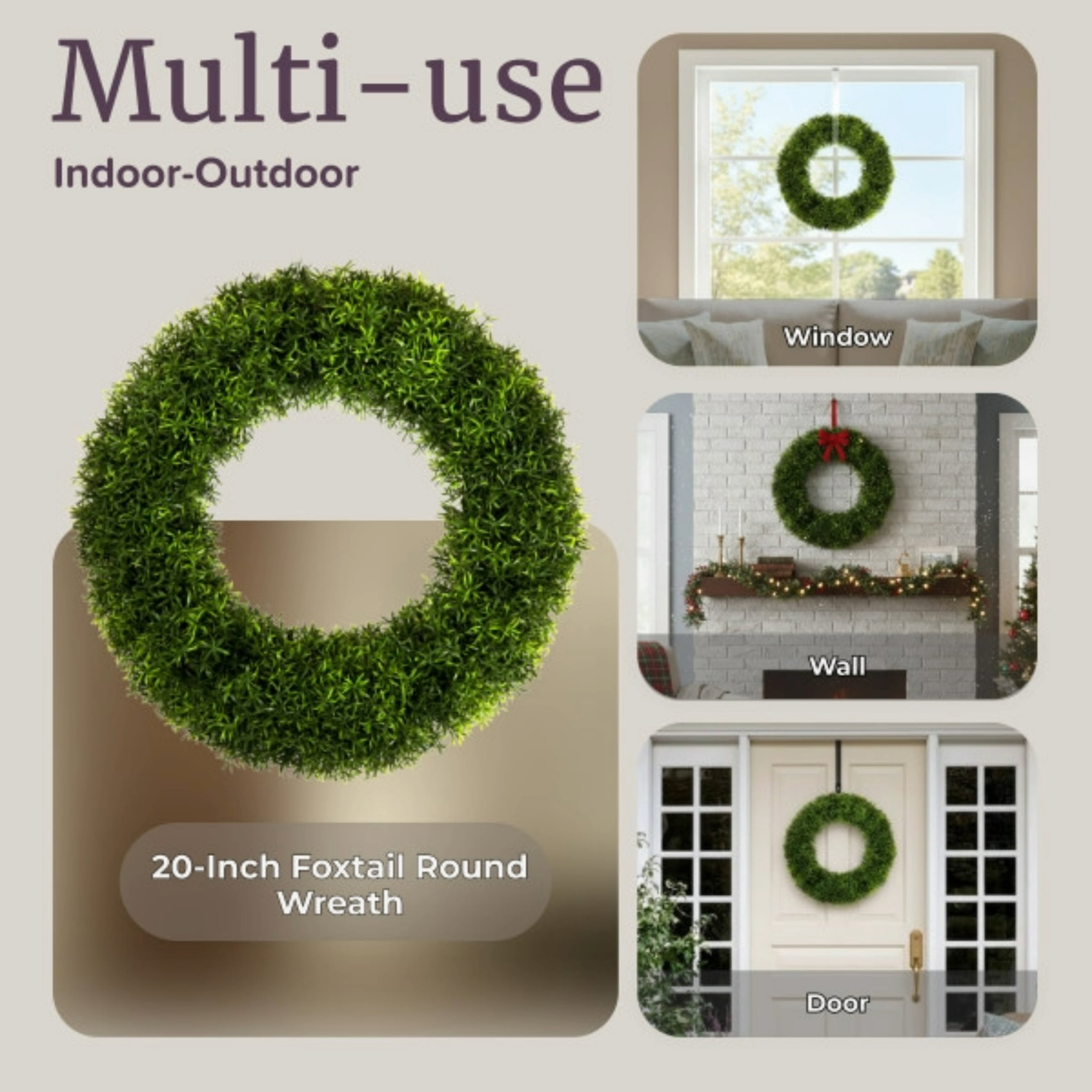 Pure Garden Set of Two 20-Inch Indoor/Outdoor Artificial Foxtail Wreaths