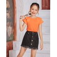 thumbnail image 5 of Girls T Shirts Ruffle Short Sleeve Round Neck Loose Blouse Summer Solid Color Casual Girl Tee Tops for 3-12 Years 150 Orange color, 5 of 9